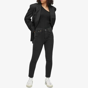 RE/DONE 90s High Rise Ankle Crop Jeans in Faded Stone Black Wash Size 28